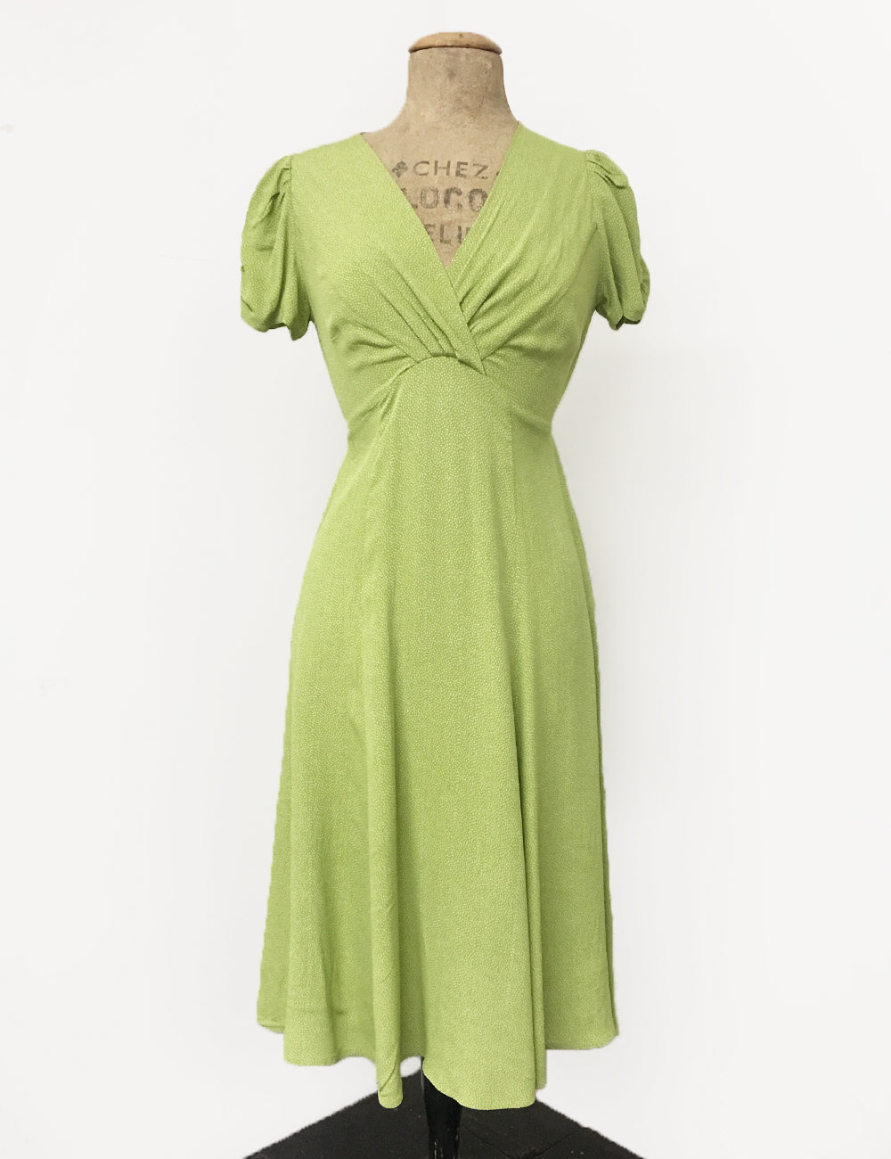 Chartreuse Pixie Dot Vintage Inspired Knee Length Rita Dress - FINAL SALE