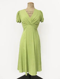 Chartreuse Pixie Dot Vintage Inspired Knee Length Rita Dress - FINAL SALE