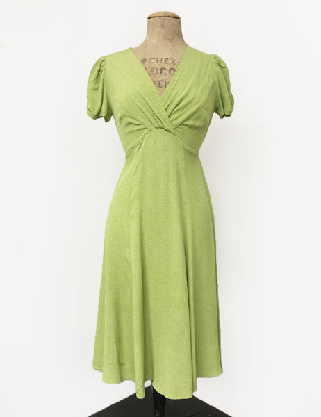 Chartreuse Pixie Dot Vintage Inspired Knee Length Rita Dress - FINAL SALE