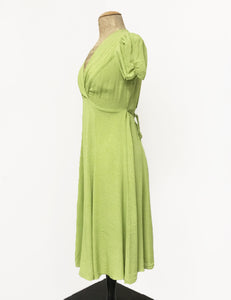 Chartreuse Pixie Dot Vintage Inspired Knee Length Rita Dress - FINAL SALE