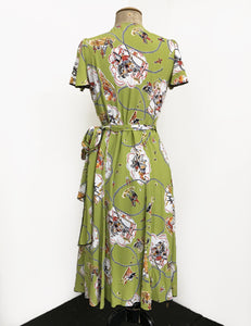Chartreuse Green Vintage Western Biasa Sweetheart Wrap Dress