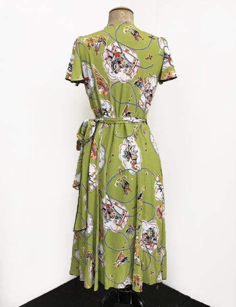 Chartreuse Green Vintage Western Biasa Sweetheart Wrap Dress