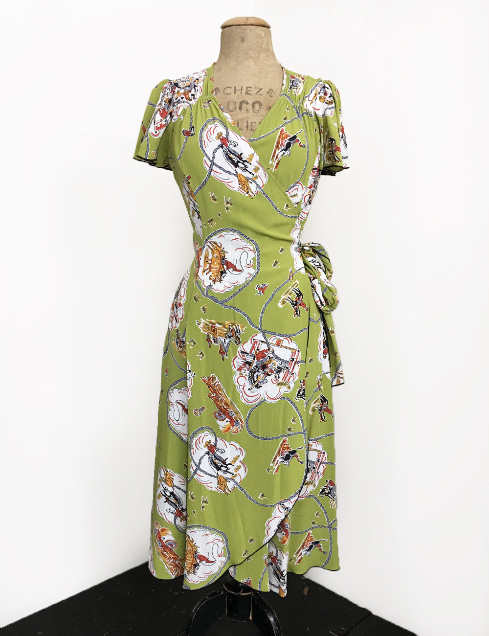 Chartreuse Green Vintage Western Biasa Sweetheart Wrap Dress