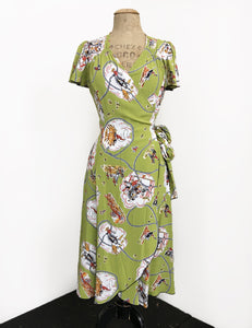Chartreuse Green Vintage Western Biasa Sweetheart Wrap Dress