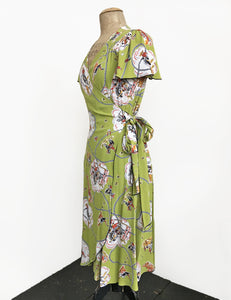 Chartreuse Green Vintage Western Biasa Sweetheart Wrap Dress