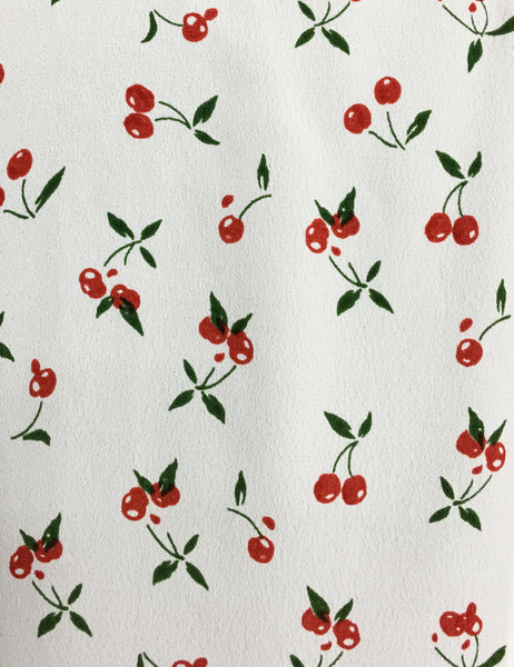 White & Red Cherry Print Vintage Style Amanda Tie Blouse