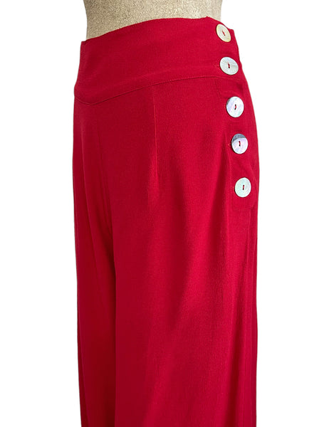 FINAL SALE - Cherry Red Heavy Crepe 1940s Style High Waisted Palazzo Pants