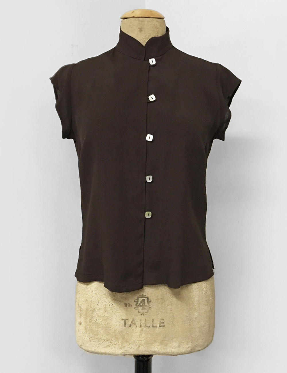 Chocolate Brown Button Up Mandarin Collar Tea Timer Top - FINAL SALE