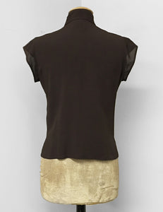 Chocolate Brown Button Up Mandarin Collar Tea Timer Top - FINAL SALE