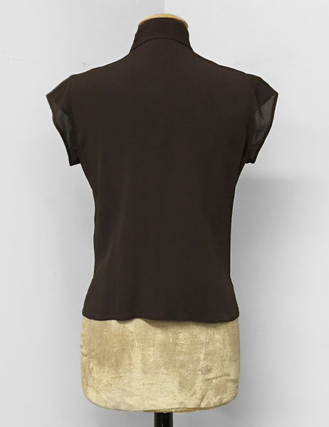 Chocolate Brown Button Up Mandarin Collar Tea Timer Top - FINAL SALE
