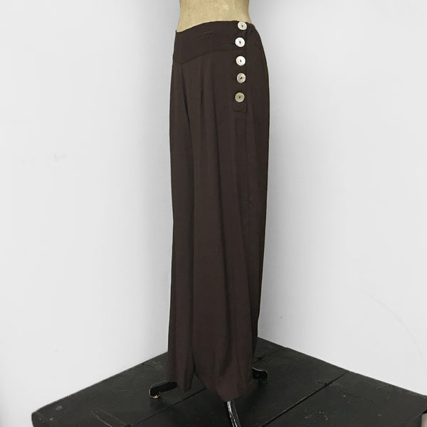 Solid Chocolate Brown 1940s Style High Waisted Palazzo Pants