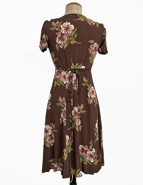 Chocolate Brown Corsage Floral Vintage Inspired Rita Dress