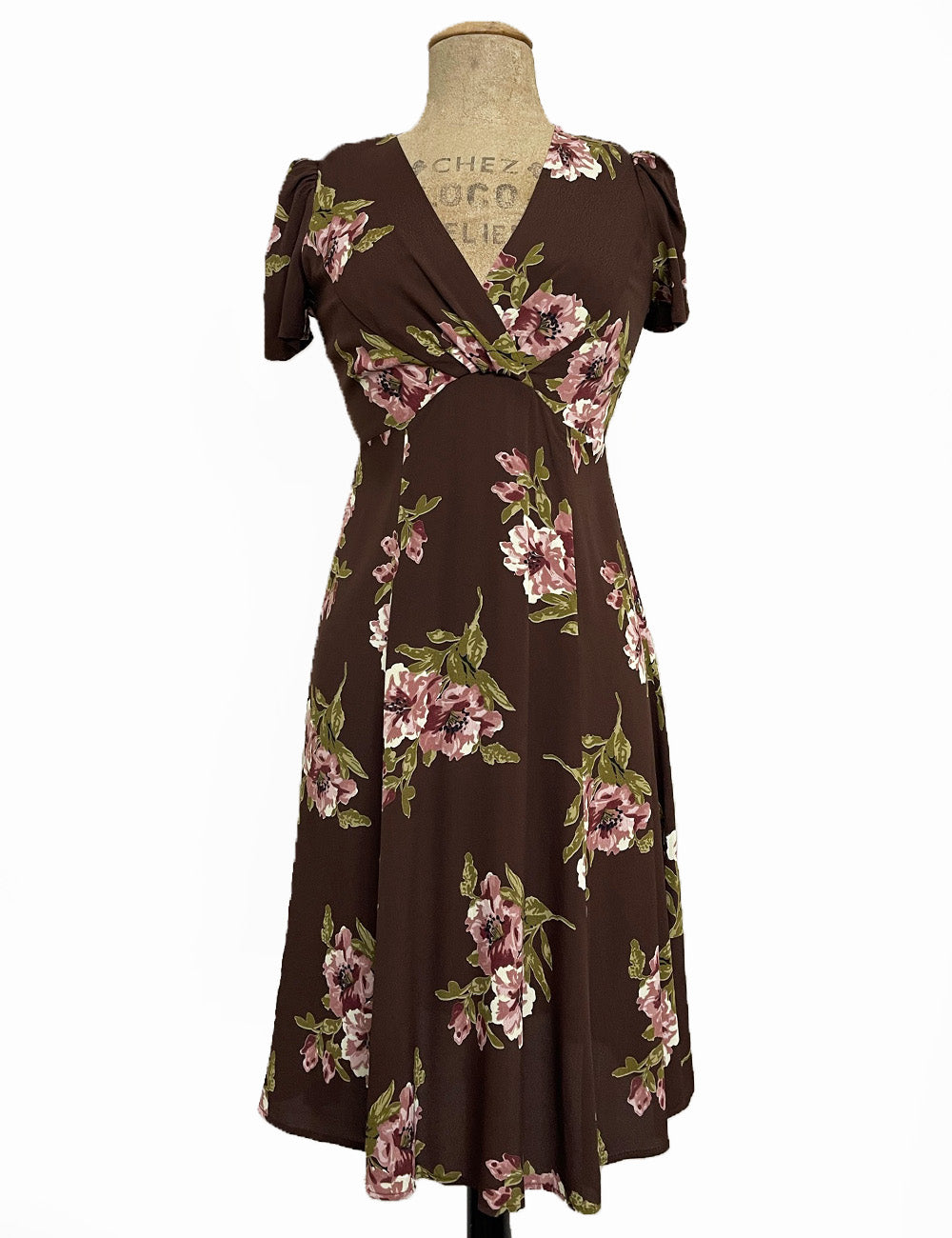 Chocolate Brown Corsage Floral Vintage Inspired Rita Dress