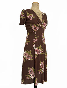 Chocolate Brown Corsage Floral Vintage Inspired Rita Dress
