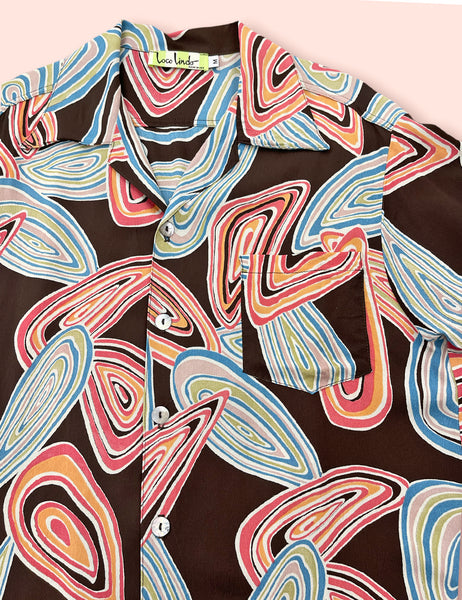 Chocolate Brown Mid-Century Geode Print Men's Sonny Shirt
