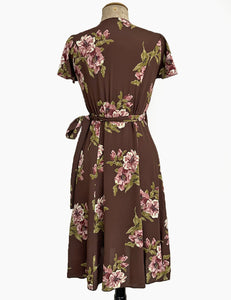 Chocolate Corsage Floral Vintage Inspired Biasa Wrap Dress