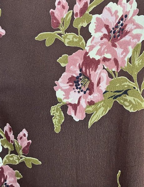 Chocolate Corsage Floral Vintage Inspired Biasa Wrap Dress
