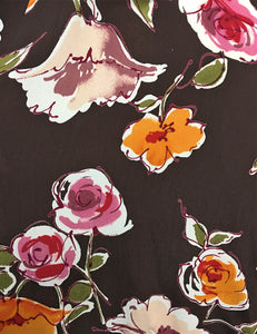 Chocolate Brown Fall Floral 3/4 Sleeve Retro 40s Dress