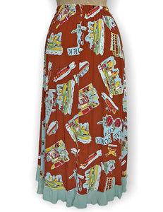 FINAL SALE - Cinnamon New York City Souvenir Print Faux Ruffle Wrap Barcelona Skirt