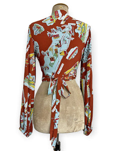 Cinnamon New York City Souvenir Print Babaloo Drama Sleeve Wrap Top