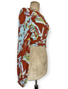 Cinnamon New York City Souvenir Print Babaloo Drama Sleeve Wrap Top