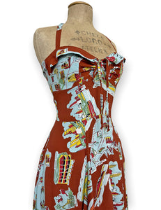 Cinnamon New York City Souvenir Map Print 1940s Marta Halter Swing Dress