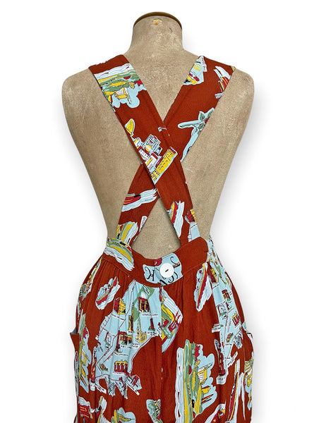 Cinnamon New York City Souvenir Print 1940s Rosie Bib Overalls
