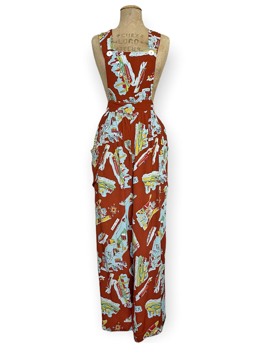 Cinnamon New York City Souvenir Print 1940s Rosie Bib Overalls