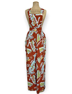Cinnamon New York City Souvenir Print 1940s Rosie Bib Overalls