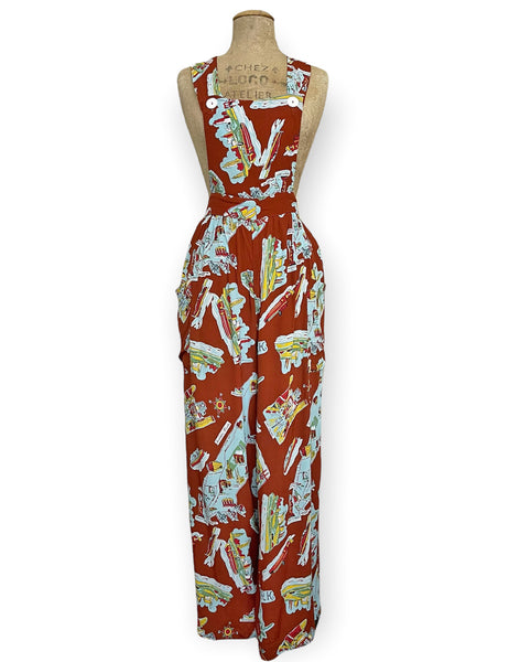 Cinnamon New York City Souvenir Print 1940s Rosie Bib Overalls