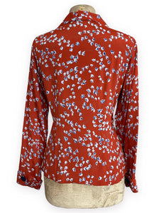Cinnamon Bluebell Floral 1940s Button Up Hepburn Blouse