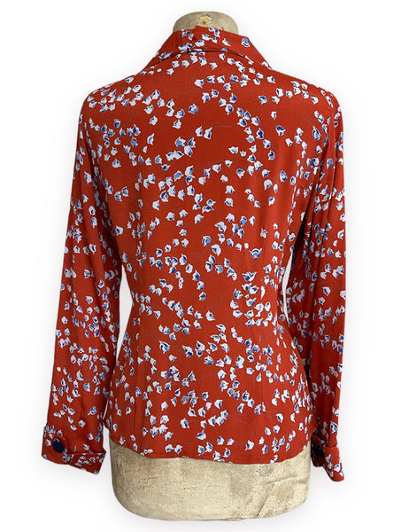 Cinnamon Bluebell Floral 1940s Button Up Hepburn Blouse