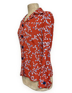 Cinnamon Bluebell Floral 1940s Button Up Hepburn Blouse