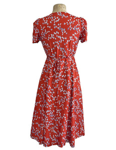 Cinnamon Red Bluebell Floral Vintage Style Rita Dress