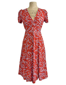 Cinnamon Red Bluebell Floral Vintage Style Rita Dress