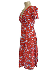 Cinnamon Red Bluebell Floral Vintage Style Rita Dress