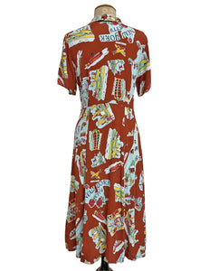 Cinnamon New York City Souvenir Print 1940s Vintage Day Dress