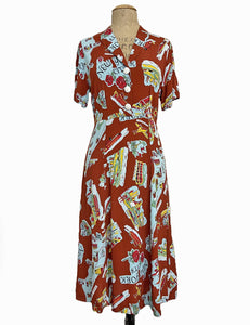 Cinnamon New York City Souvenir Print 1940s Vintage Day Dress