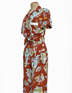 Cinnamon New York City Souvenir Print High Waisted Palazzo Pants