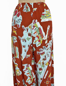 Cinnamon New York City Souvenir Print High Waisted Palazzo Pants