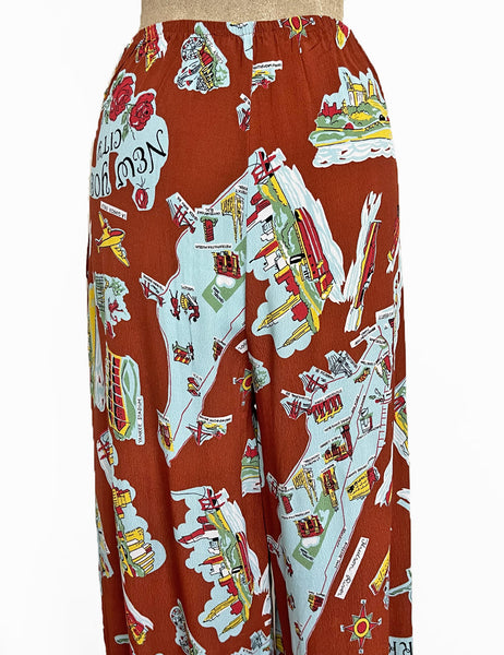 Cinnamon New York City Souvenir Print High Waisted Palazzo Pants