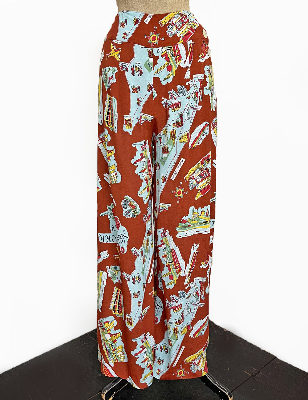 Cinnamon New York City Souvenir Print High Waisted Palazzo Pants
