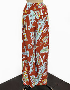 Cinnamon New York City Souvenir Print High Waisted Palazzo Pants