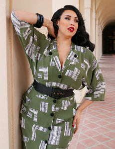 Doris Mayday for Loco Lindo - Green City Blocks 1940s Belted Manhattan Dress