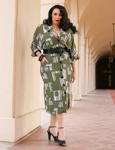 Doris Mayday for Loco Lindo - Green City Blocks 1940s Belted Manhattan Dress