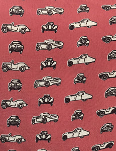 Terracotta Red Classic Cars Print Button Up Short Sleeve Camp Shirt