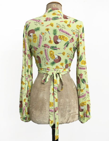 Cool Green Pineapple Princess Vintage Inspired Babaloo Wrap Top