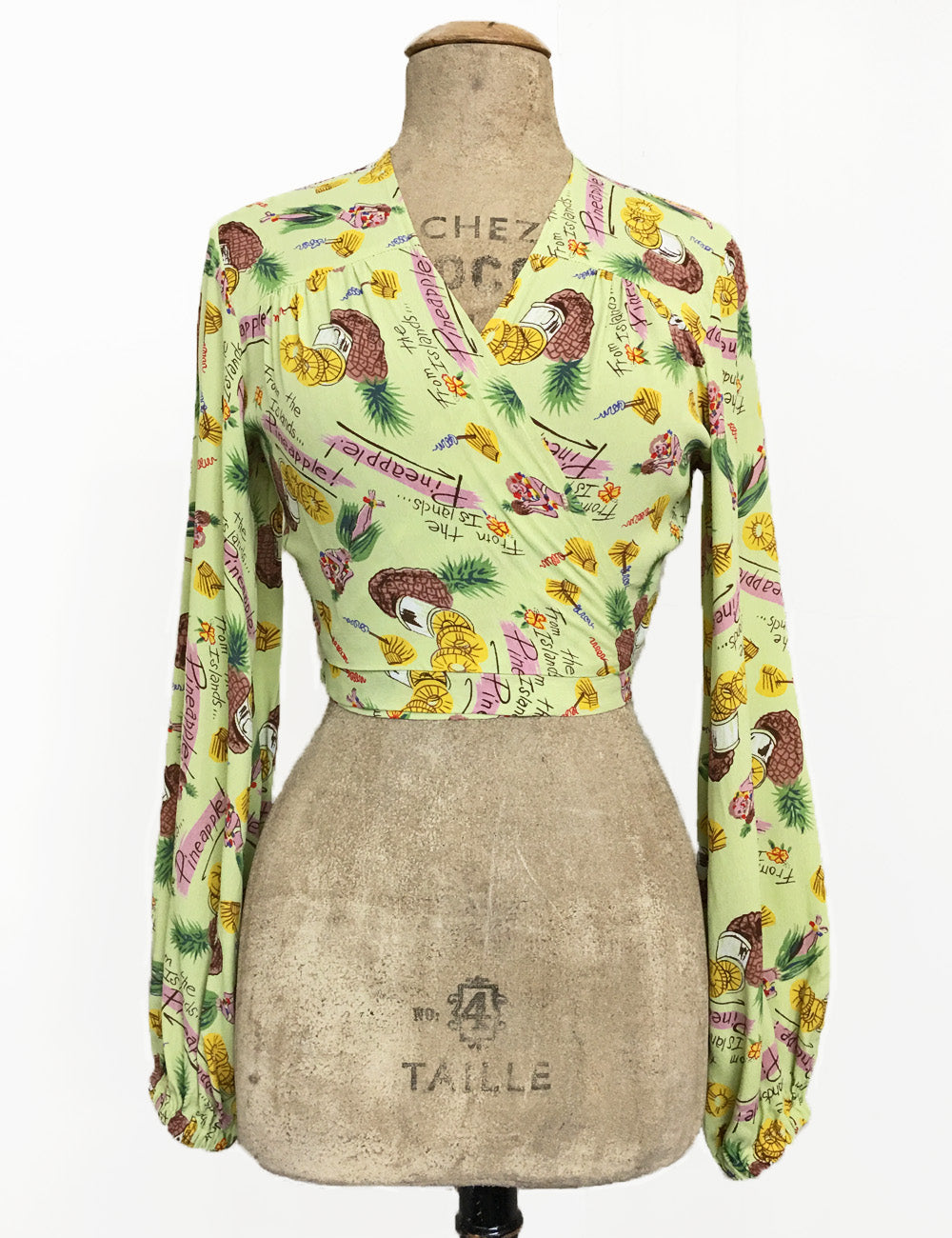 Cool Green Pineapple Princess Vintage Inspired Babaloo Wrap Top