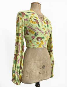 Cool Green Pineapple Princess Vintage Inspired Babaloo Wrap Top