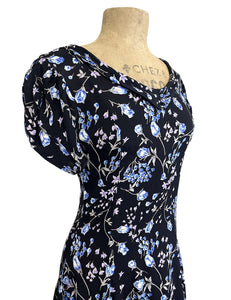 Cool Blue Roses 1930s Style Venice Beach Swing Dress